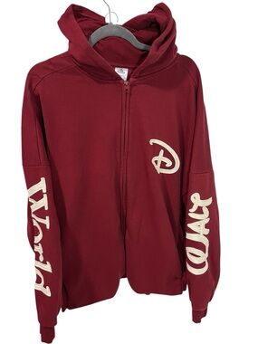 Disney Parks  Zip Hoodie Jacket Maroon Walt Disney World  Embroidered Size XL